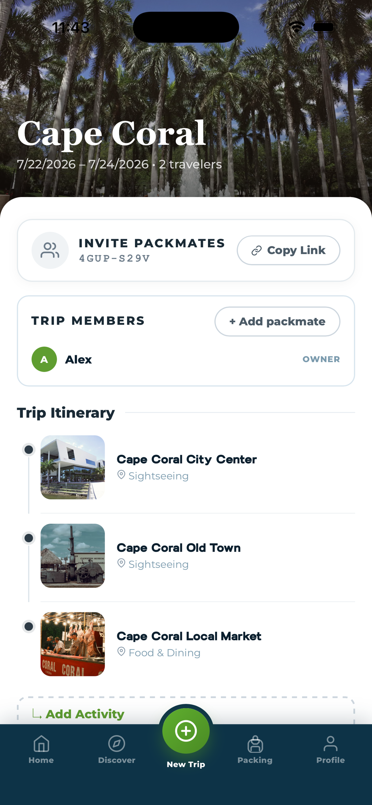 Invite packmates screen